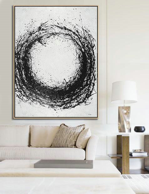 Large Abstract Painting Canvas Art,Geometric Art Black And White Minimal Painting On Canvas - Modern Art Oil Painting